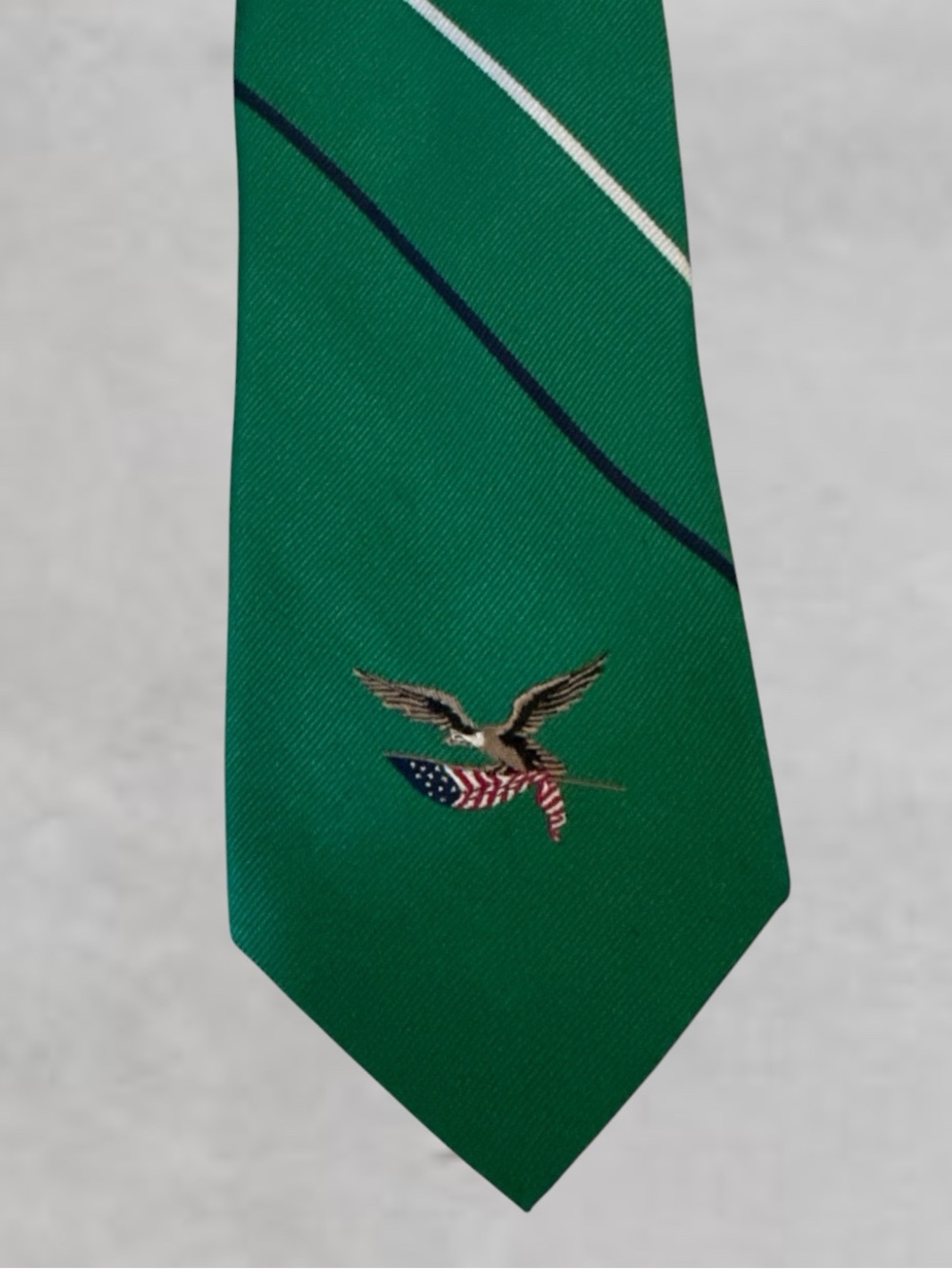 RALPH LAUREN GREEN SILK EAGLE FLAG EMBROIDERED TIE